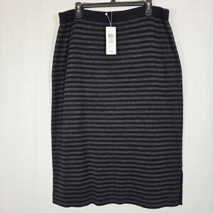 NWT Eileen Fisher Fine Merino Doubleknit Stripe Pencil Skirt XL Charcoal Black